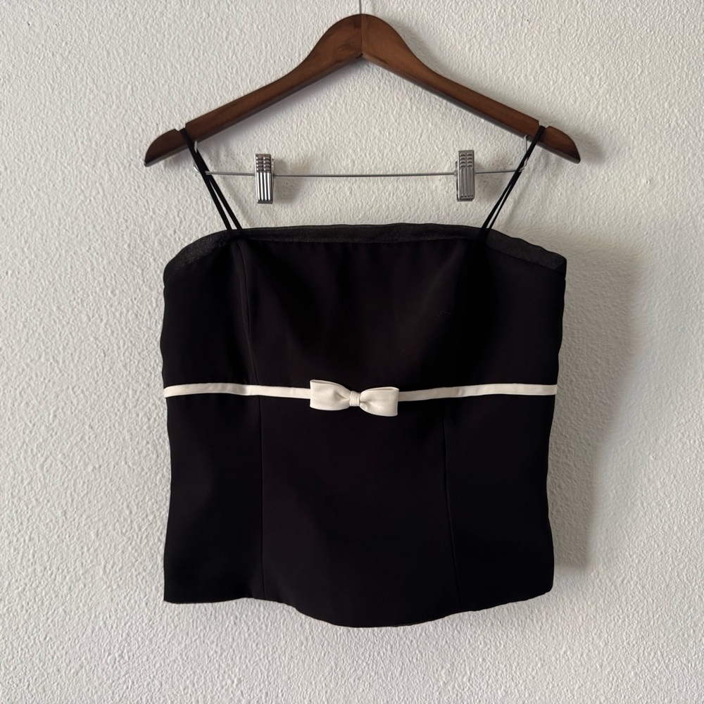 Vintage B2 Black White Bow Bustier Cami Bodice Top Y2K Preppy Size 14 - Picture 12 of 13